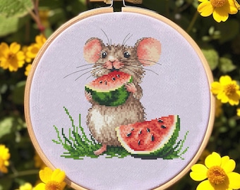 Korsstygnsmönster med mus: Sommarvattenmelonbroderi (PDF-mönster att ladda ner)