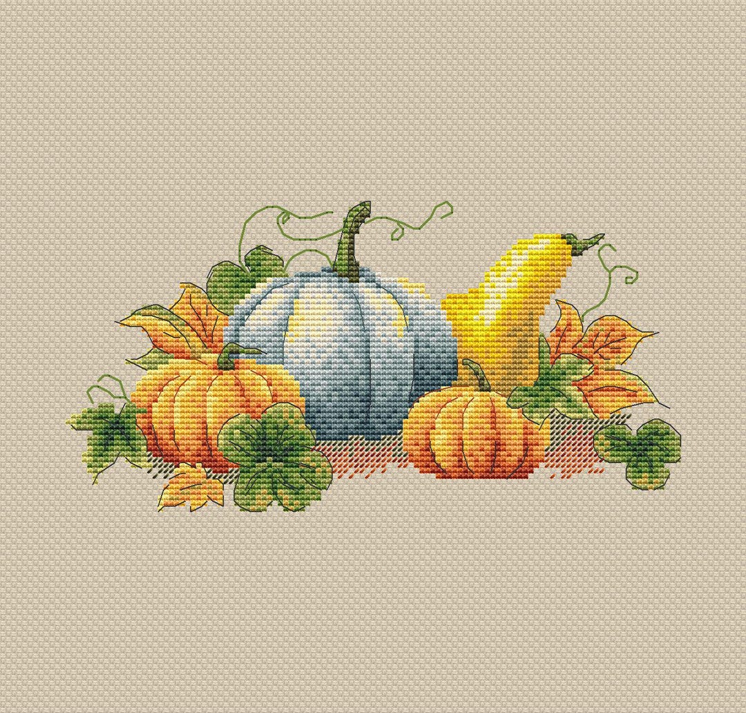 Autumn Pumpkins Cross Stitch Pattern: Fall Harvest Embroidery (PDF ...