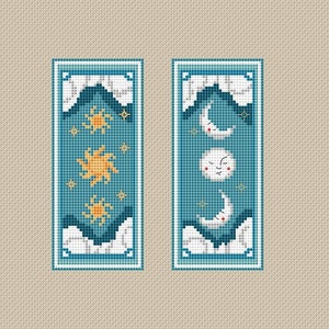 Bookmarks Cross Stitch Pattern - Moon Counted Cross Stitch Tutorial - Sun Embroidery Design - Easy Needlepoint Chart - Xstitch PDF Pattern