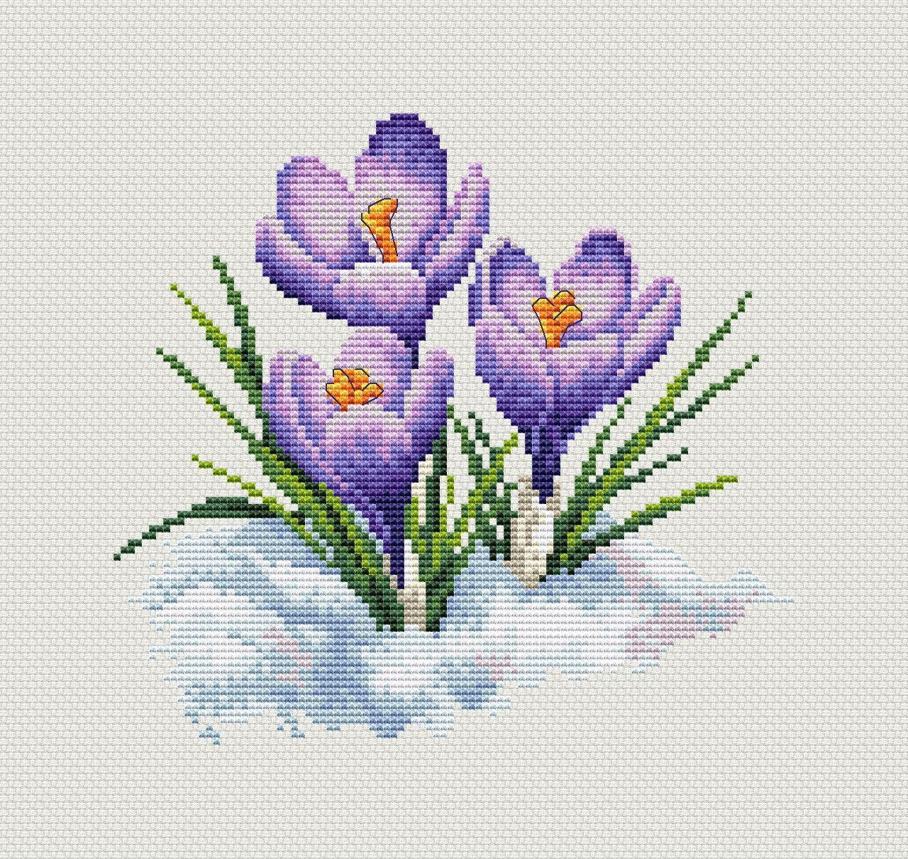 Crocuses Cross Stitch Pattern: Spring Flower Embroidery Design (PDF ...
