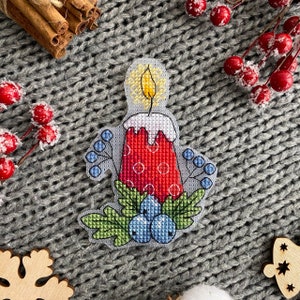 Christmas Candle cross stitch pattern - Counted cross stitch chart - Christmas embroidery - Chart Printable PDF Instant Download