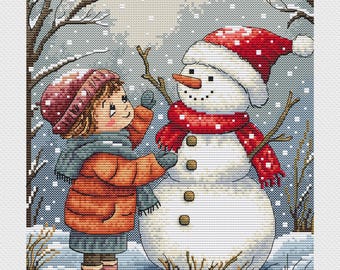 Snowman Christmas Cross Stitch Pattern: Winter Scene Embroidery (PDF Pattern)