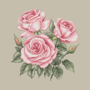 Kruissteekpatroon rozen - roze bloemen geteld kruissteek-tutorial - boeket borduren ontwerpen - borduurpatroon - xstitch-pdf