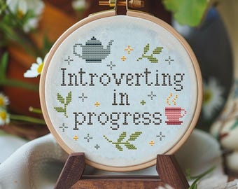Cross Stitch Pattern "Introverting in Progress" | Modern Funny Quote PDF