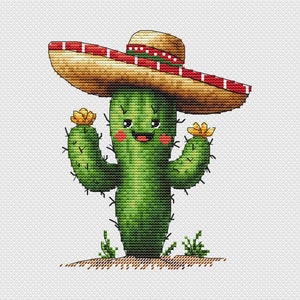 Cactus drôle au point de croix - Tutoriel Xstitch Jolly plant - Joli motif de broderie - Grille de broderie - Patron PDF
