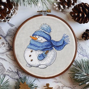 Christmas Cross Stitch Pattern - Cute Snowman Cross Stitch Chart - Winter Cozy Counted Cross Stitch - Digital PDF File