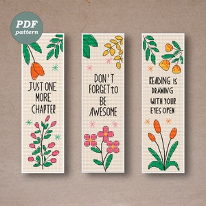 3 bookmarks Cross Stitch Pattern - Counted Cross Stitch Chart Instant Download PDF - Modern Cross Stitch - Bookmark DIY pattern