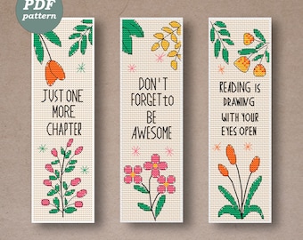 Floral Bookmark Cross Stitch Pattern – Set of 3 (PDF Download)