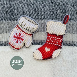 Christmas Decoration Cross Stitch Pattern - Christmas Stocking Counted Cross Stitch Chart - Mitten Embroidery Pattern - Instant Download PDF