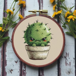 Cactus drôle au point de croix - Tutoriel Xstitch fleur pour la maison - Joli motif de broderie plante d'intérieur - Grille de broderie - Patron PDF