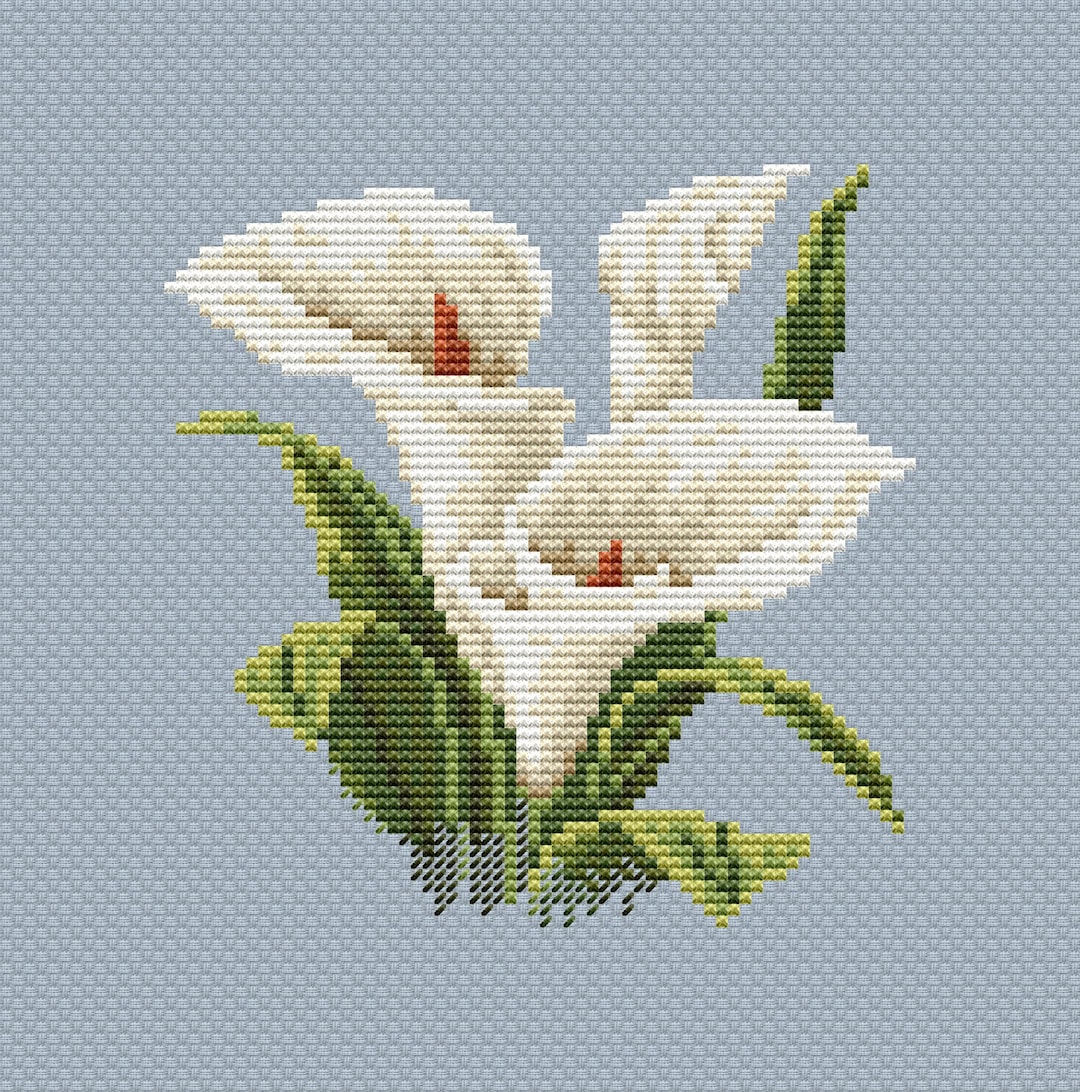 Cross Stitch Pattern Calla Lily White Flowers Easy Counted Cross Stitch