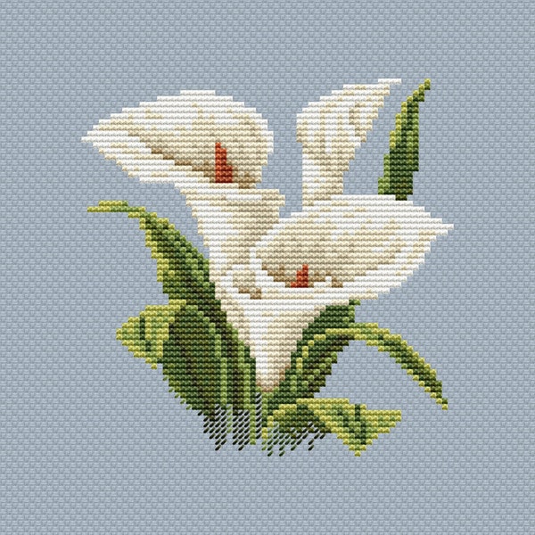 Cross Stitch Pattern Calla Lily - White Flowers Easy Counted Cross Stitch Chart - Bouquet Embroidery Design  Needlepoint Xstitch PDF Pattern