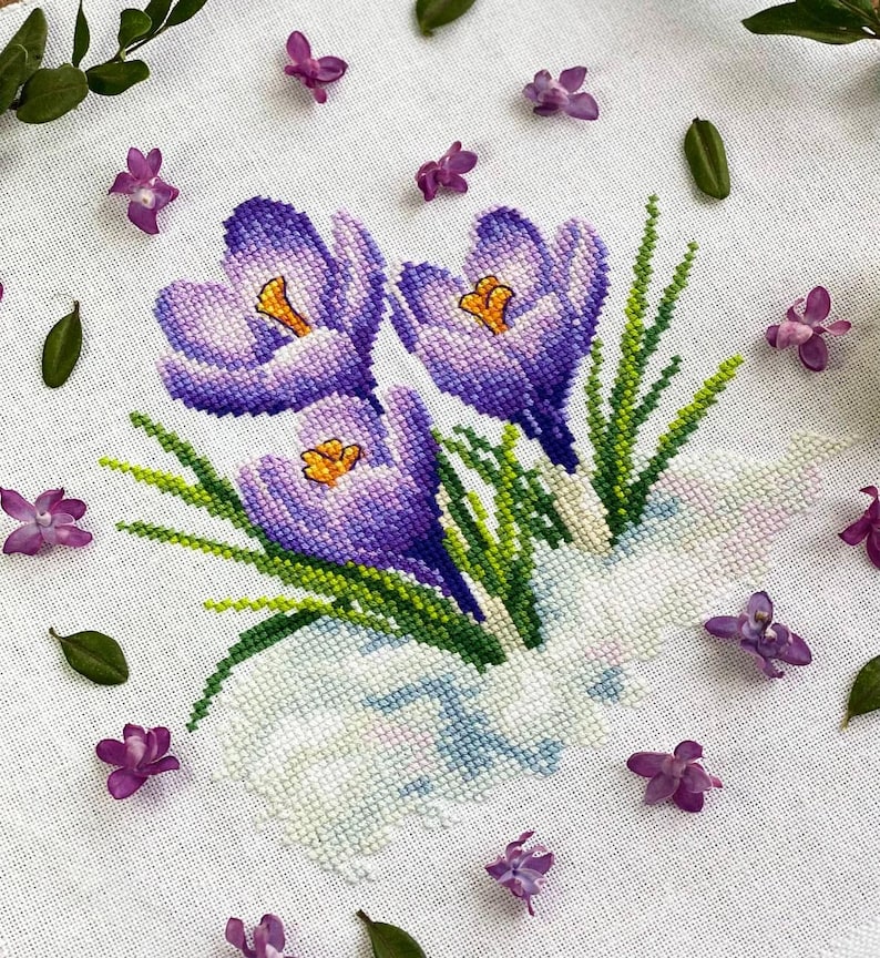 Crocuses Cross Stitch Pattern: Spring Flower Embroidery Design (PDF ...