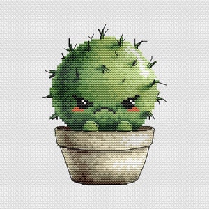 Modèle PDF drôle de cactus - Tutoriel Xstitch pour plantes d'intérieur - Joli motif de broderie - Grille de broderie - Modèle PDF