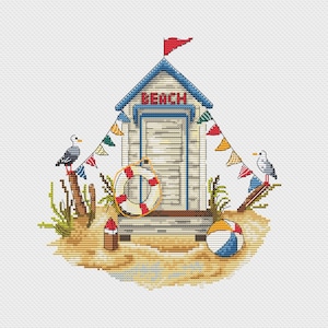 Sommer Strand Kreuzstichmuster - Strandhaus Kreuzstichvorlage - Vogel Stickvorlage - Instant Download PDF Muster
