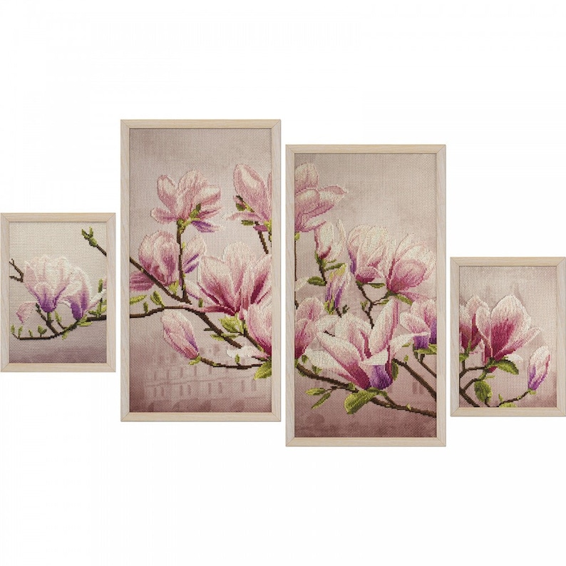 Cross Stitch Kit Floral Embrodery Kit Counted Cross Stitch Kit Hand Embroidery Design DIY Craft Kit Magnolia 68x40 cm