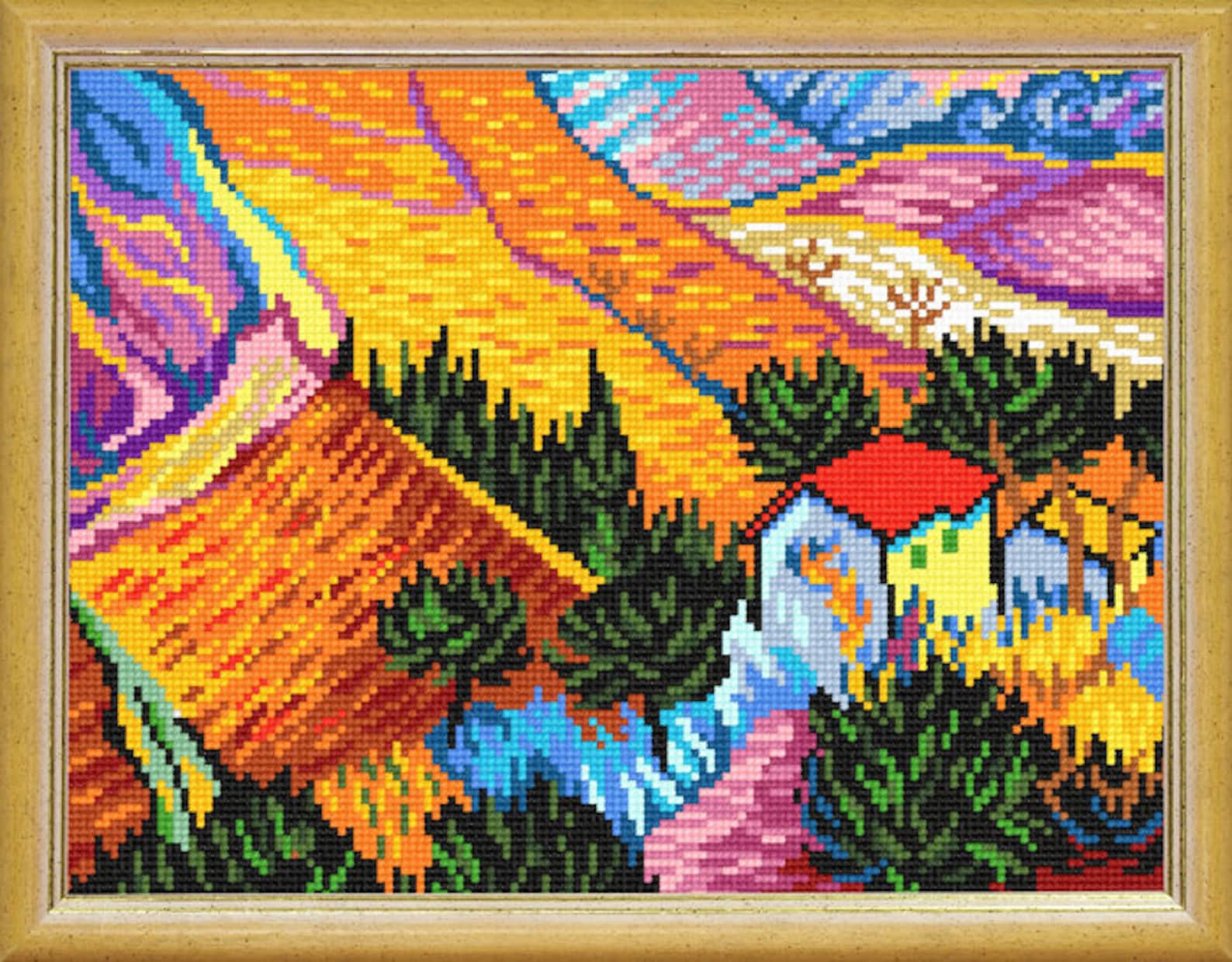 Modern Needlepoint Kits with Yarn DIY Craft kit van Gogh Etsy