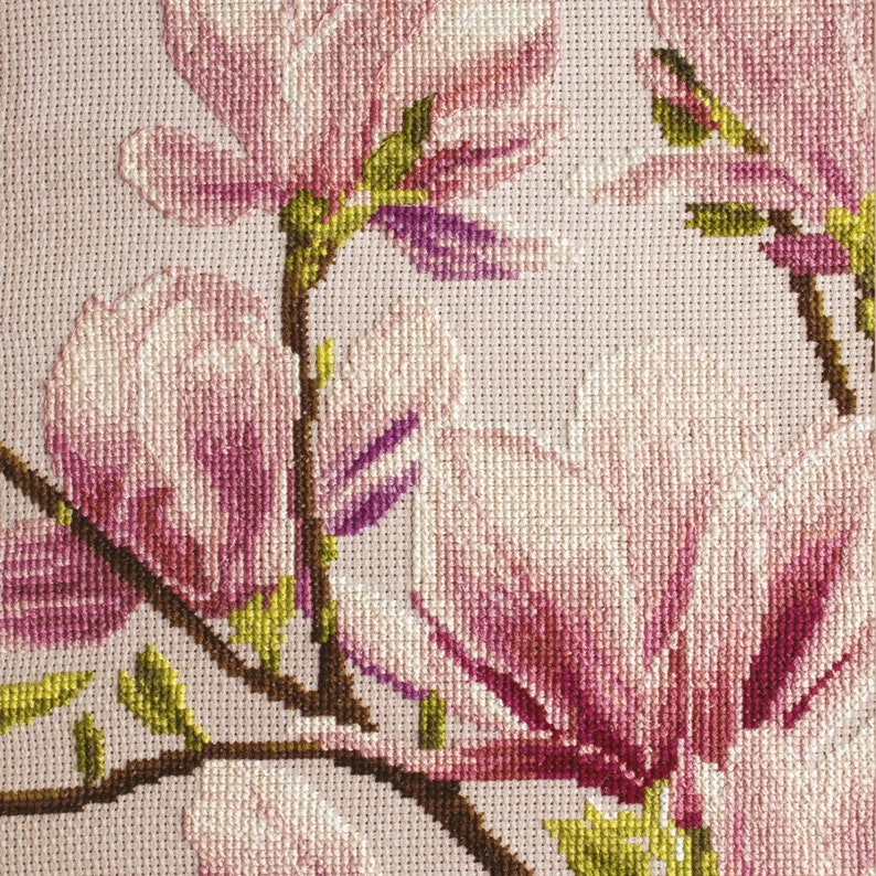 Cross Stitch Kit Floral Embrodery Kit Counted Cross Stitch Kit Hand Embroidery Design DIY Craft Kit Magnolia 68x40 cm
