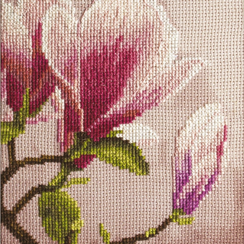 Cross Stitch Kit Floral Embrodery Kit Counted Cross Stitch Kit Hand Embroidery Design DIY Craft Kit Magnolia 68x40 cm