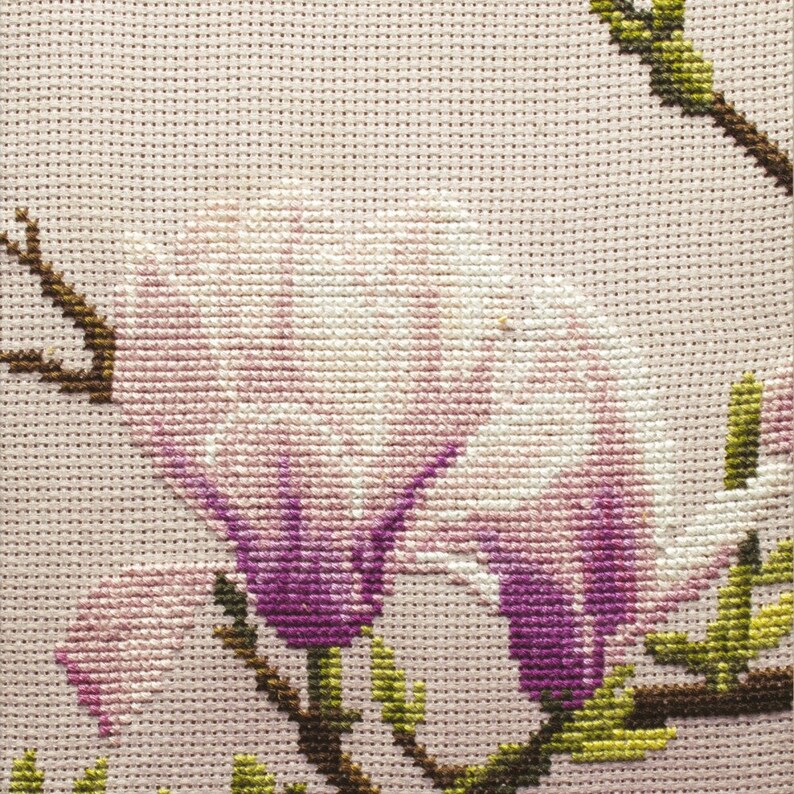 Cross Stitch Kit Floral Embrodery Kit Counted Cross Stitch Kit Hand Embroidery Design DIY Craft Kit Magnolia 68x40 cm