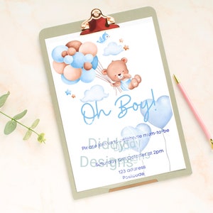 Baby boy bear baby shower invitations