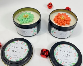 8oz Christmas Candle, Merry & Bright Holiday Candle, Christmas Gift, Christmas Decor Scented Candle, Winter Candle