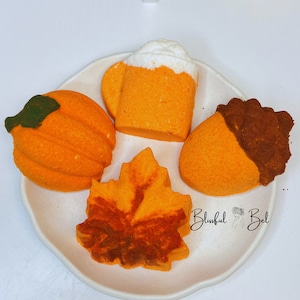 4er Pack Herbst Badebombe Geschenk Box, Eichel Badebombe, Ahornblatt Badebombe, Kürbis Badebombe, Kürbis Gewürz Latte Badebombe