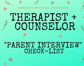 Therapist Counselor PARENT INTERVIEW CHECKLIST worksheet Therapy Counseling Download Printable Worksheet Tool Mental Health