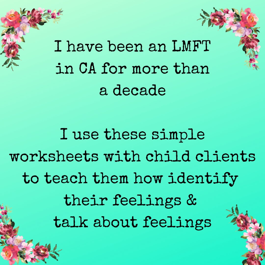 Therapy Counseling FEELINGS WORKSHEETS for Little Kids Child Clients ...