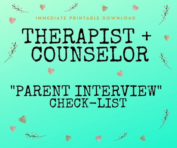 Therapist Counselor PARENT INTERVIEW CHECKLIST worksheet Therapy Counseling Download Printable Worksheet Tool Mental Health