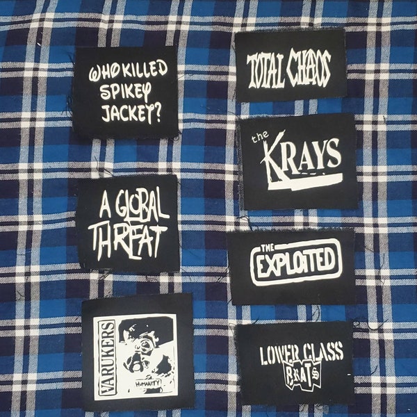 Punk street punk patches(Who killed spikey jacket?,a global threat,total chaos,the krays, the exploited, lower class brats)