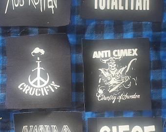 Punk crustpunk dbeat metal hardcore punkrock patches(anti cimex, aus rotten, axegrinder,totalitar,siege,crucifix)