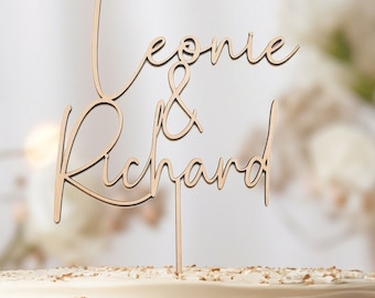 Bruidstaarttopper met namen, gemaakt van hout, gepersonaliseerde taarttopper, bruidstaartdecoratie, cadeau voor bruid en bruidegroom