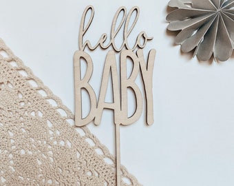 Geschenk Hello Baby Kuchenstecker aus Holz - Zauberhafte Dekoration für Babypartys | Cake Topper Gender Reveal Party | Geburt