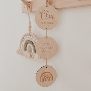 Guirnalda de nacimiento de madera personalizada con nombres y fechas de nacimiento: un regalo mágico para nacimiento, bautismo o baby shower