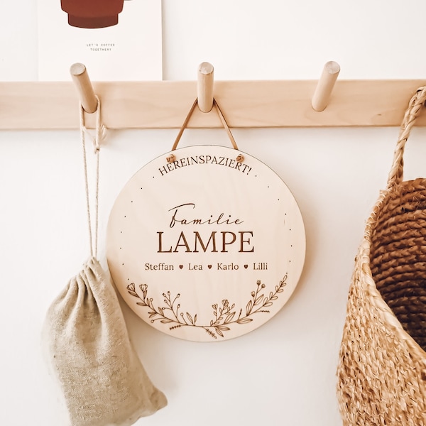 Türschild Willkommen Schild mit Familiennamen personalisiert aus Holz Muttertag Familie Geschenk zur Hochzeit