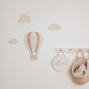 Hot air balloon in boho style made of wood, as a decoration for the children's room, personalized with name, name plate with clouds, gift for Easter