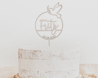 Cake Topper Taufe mit Namen Datum personalisiert aus Holz Kuchen Topper Konfirmation Kommunion Holzschild Geschenk zur Taufe