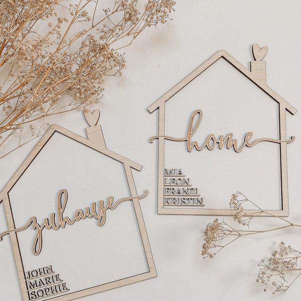 Haus mit Namen aus Holz Hochzeitsgeschenk Muttertagsgeschenk personalisiert mit Namen Familien Geschenk Einweihung Muttertag