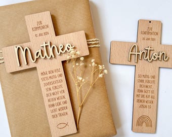 Holzkreuz zur Kommunion personalisiert - Konfirmation Geschenk Kreuz mit Namen - zur Konfirmation / Erstkommunion für Mädchen und Jungen