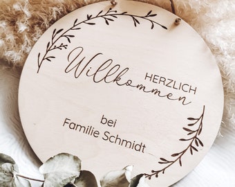 Willkommen Tür Schild personalisiert aus Holz mit Namen oder Familienamen Geschenk zur Hochzeit