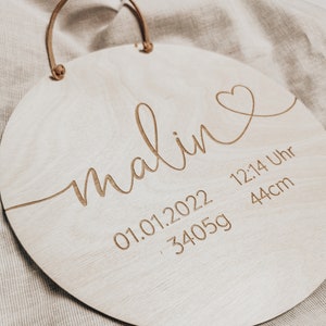 Name tag with heart and birth dates made of wood, personalized gift for birth / baptism or as an Easter gift