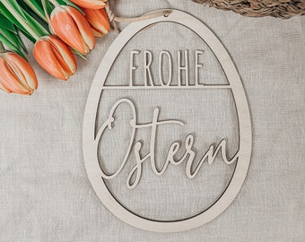 Frohe Ostern Schild Osterei aus Holz Osterdeko Frühling Deko aus Holz minimalistisch