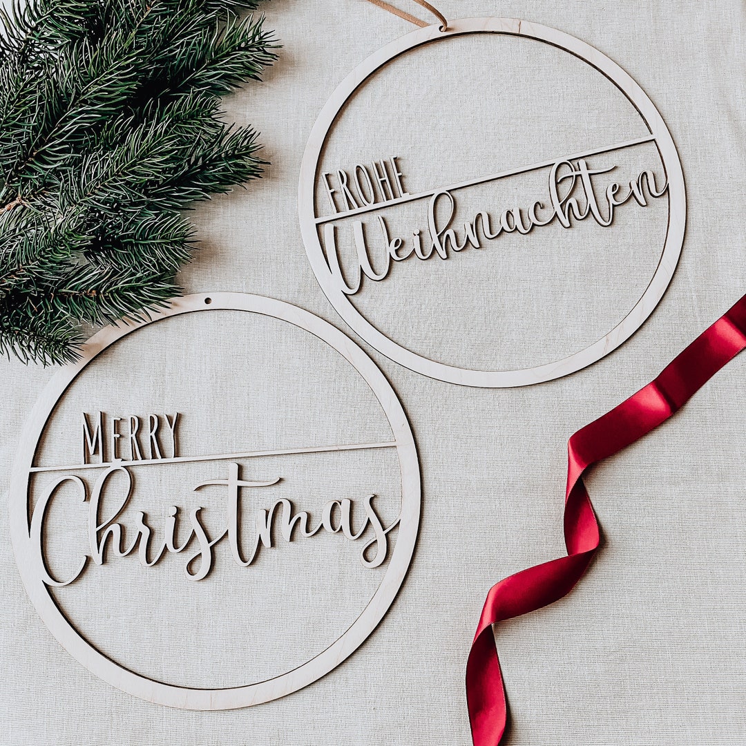 Frohe Weihnachten Schild mit Schriftzug aus Holz Türschmuck / - Etsy.de