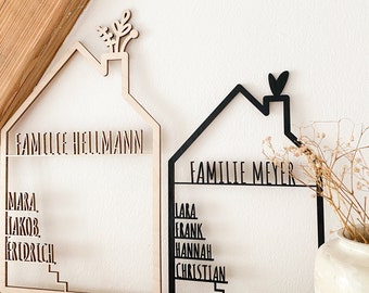 Personalized wooden house door decoration with name as a housewarming gift | Housewarming gift for the family | Housewarming decoration