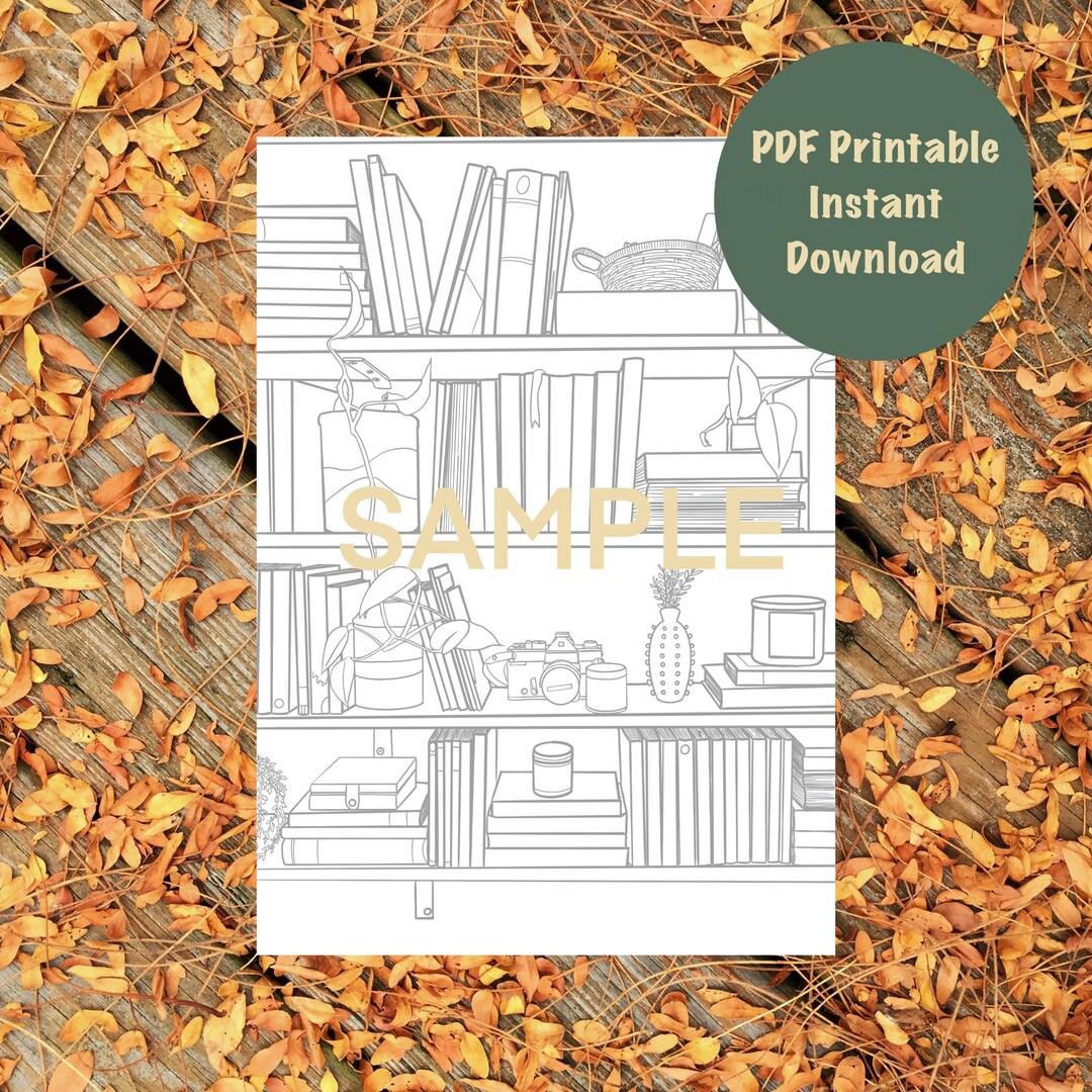 Bookshelf Printable Adult Coloring - Il 1080xN.4252162585 121x 