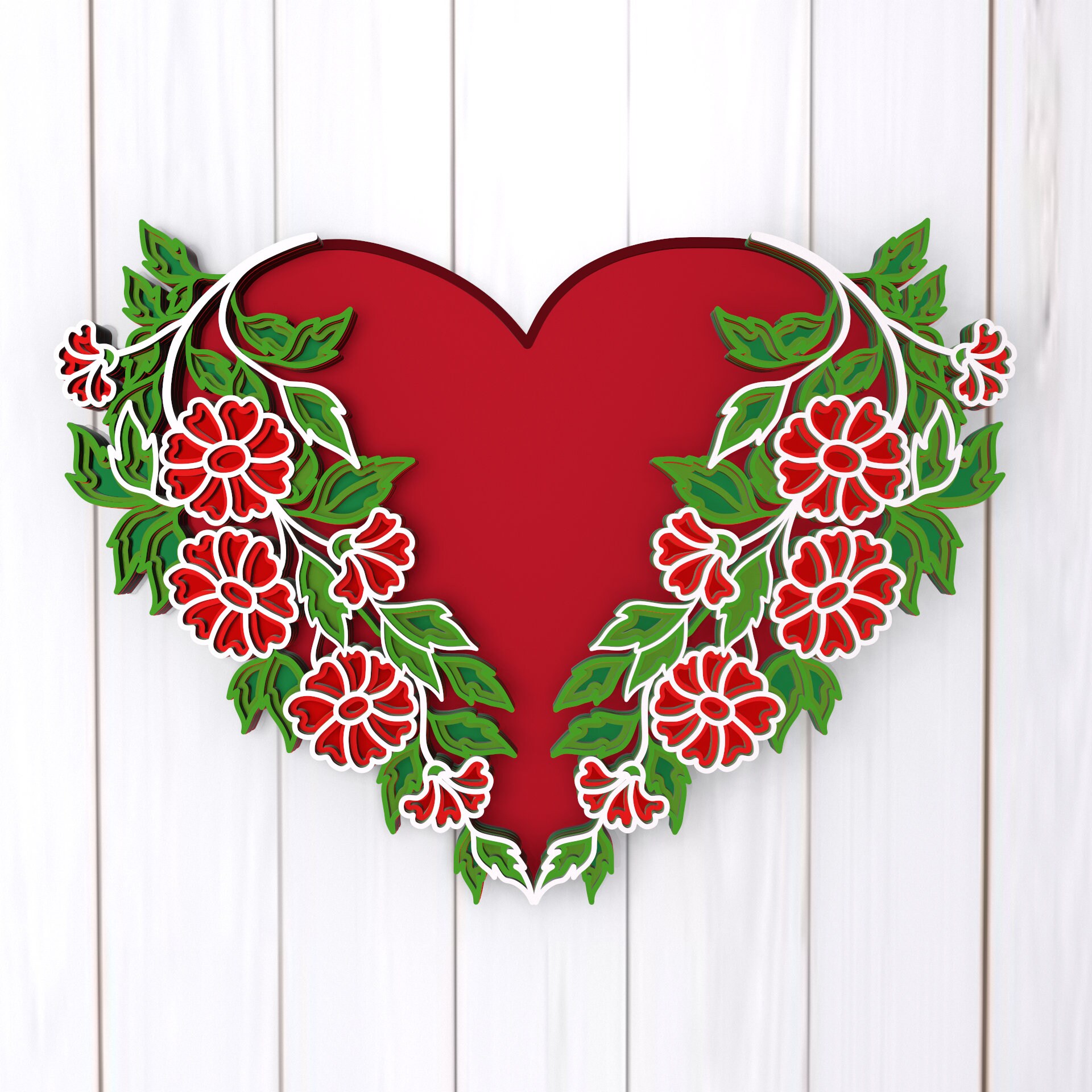 Heart and Flowers 3D Mandala Svg Files, Multilayer Panel for Laser ...