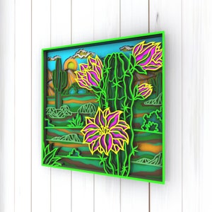 Picture cactus 3D Mandala svg files, Multilayer Panel for Laser Cutting, SVG files, Laser Cut. Layered Mandala Cricut. Design 073