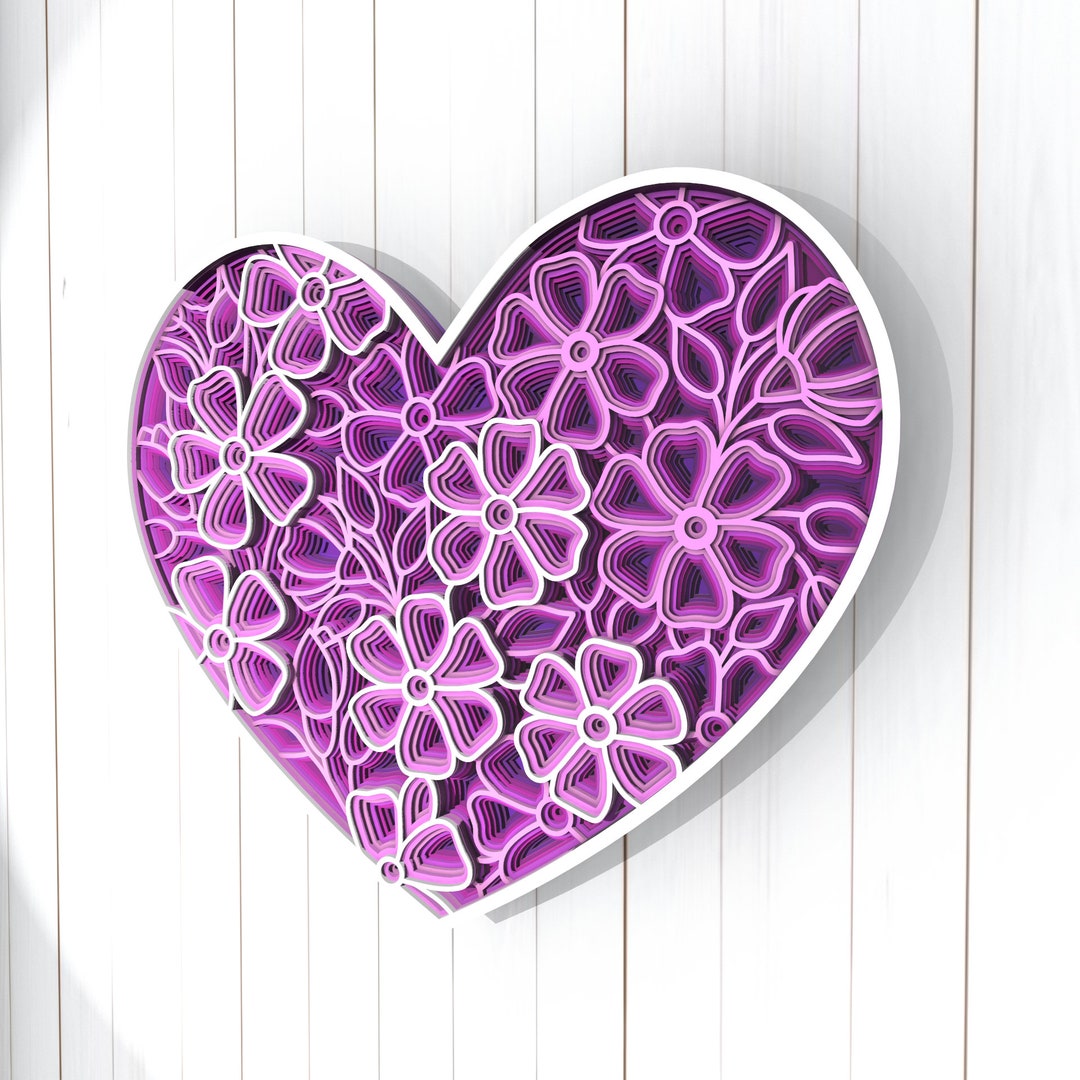 Flowers Heart 3D Mandala Svg Files, Multilayer Panel for Laser Cutting ...
