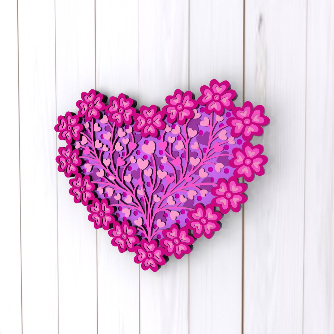 Flower Heart 3D Mandala Svg Files, Multilayer Panel for Laser Cutting ...